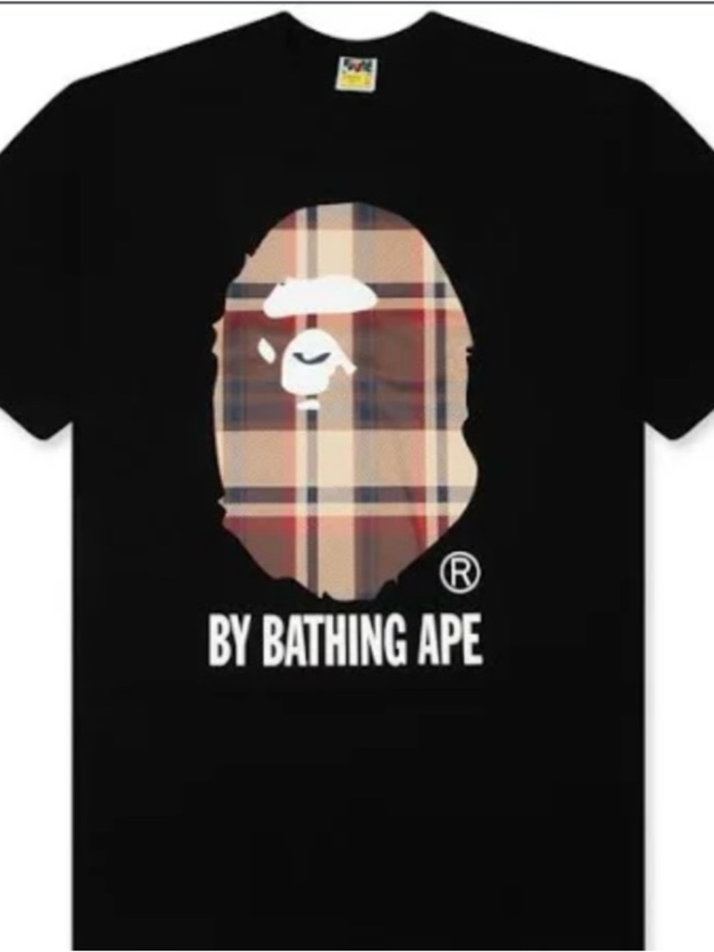 A Bathing Ape Plaid Logo Black Tee